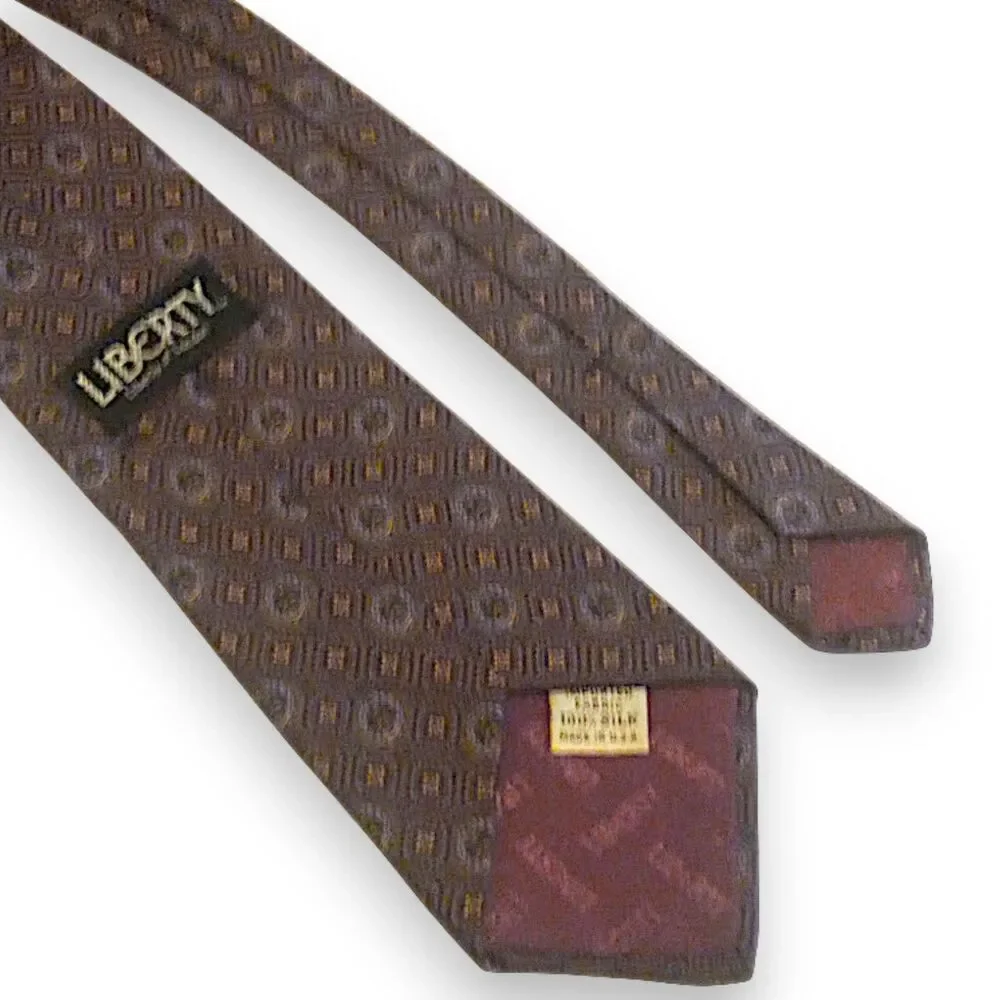 Vintage Liberty Of London Silk Tie-Wreath-Crowns-1990s-Standard-Classic-Prep